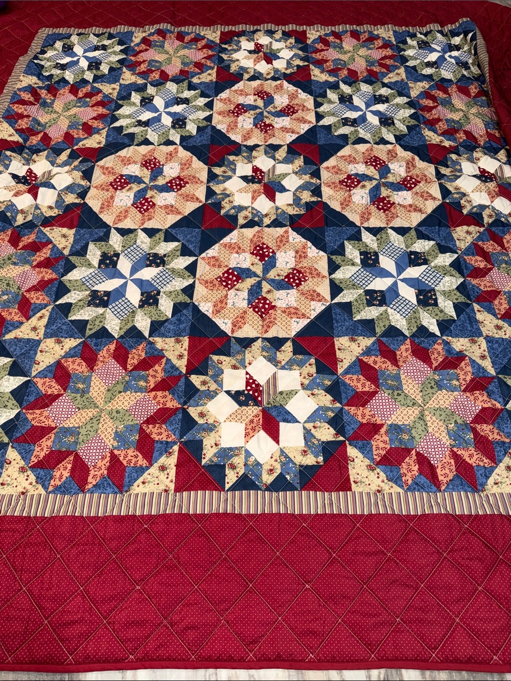 Patchwork Quilt Bedspread Stars Blanket 89X86 In cottage farmhouse read